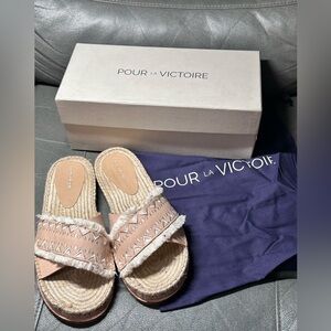 Pour La Victoire Boho Espadrille Slide Sandals | Embroidered Tribal Strap
